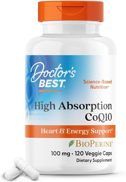 Doctor's Best High Absorption CoQ10 with BioPerine – Supports Heart Health and Energy Production – Non-GMO, Gluten-Free, Soy-Free, Vegan – 100 mg, 120 Capsules