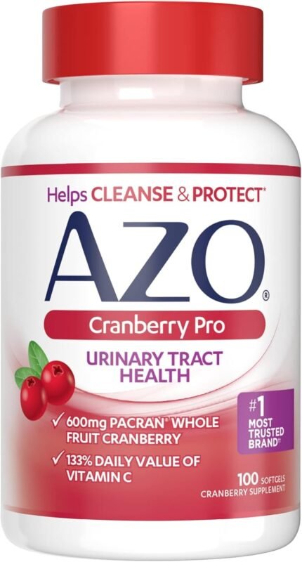 AZO Cranberry Pro – Cranberry Pills for Women & Men – 600 mg Pacran – Made with Concentrated Whole Fruit Cranberry Powder to Help Cleanse and Protect the Urinary Tract* – Sugar-Free, Non-GMO – 100 Softgels