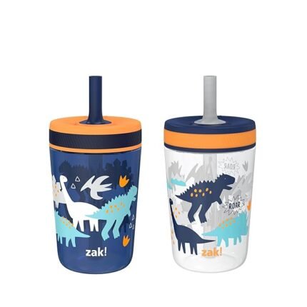 Zak Designs Kelso Toddler Cups - 15oz 2-Pack Durable Plastic Sippy Cups with Leak-Proof Design, Perfect for Kids (DinoRoar, Zaksaurus)