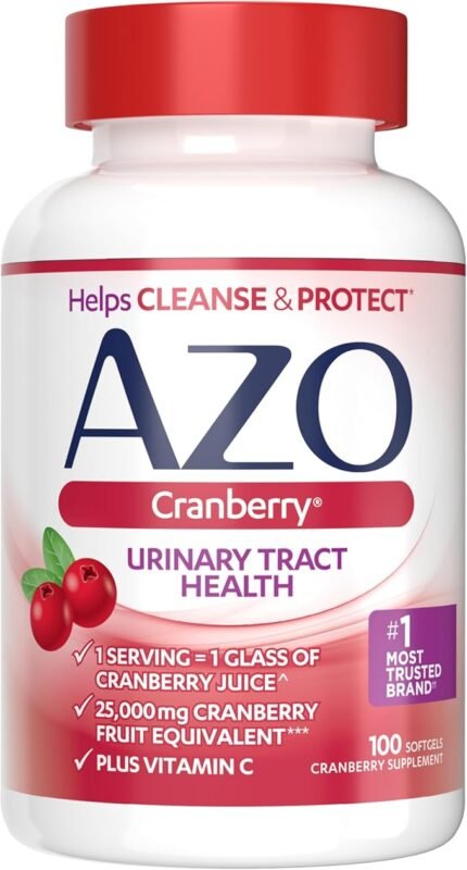 AZO Cranberry Supplement – Made with Concentrated Whole Fruit Cranberry Powder to Help Cleanse and Protect the Urinary Tract* – Sugar-Free, Non-GMO – 100 Softgels