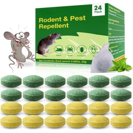 24 Pack Peppermint Oil Mouse and Squirrel Deterrent for Indoor Attic Garage, Safe for Pets & Family, Natural Repellent to Keep Rodents Away from Garden and Home