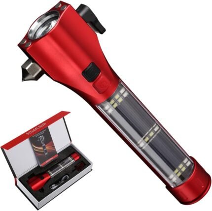 SINSEN Emergency Flashlight for Car, 16-in-1 Multifunctional Safety Tool with Seatbelt Cutter, Window Breaker, Solar Torch, Rechargeable Rescue Alarm & Beacon, and Repair Magnet