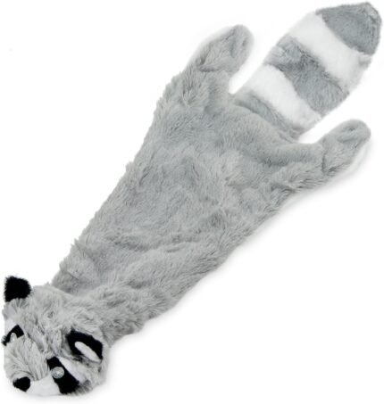 Stuffless Squeaky Dog Toys with Soft, Durable Fabric for Small, Medium, and Large Pets, No Stuffing for Indoor Play, Holds a Plastic Bottle - Raccoon, Medium