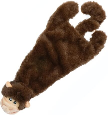 Stuffless Squeaky Dog Toys with Soft, Durable Fabric for Small, Medium, and Large Pets, No Stuffing for Indoor Play, Holds a Plastic Bottle - Monkey, Medium