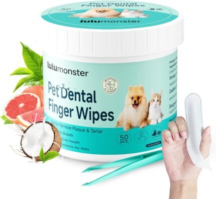 Pet Dental Finger Wipes for Dogs & Cats, Dog Teeth Cleaning Wipes Tooth Brushing Kit by Remove Plaque and Tartar & Freshens Breath Buildup No-Rinse Dog Finger Toothbrush