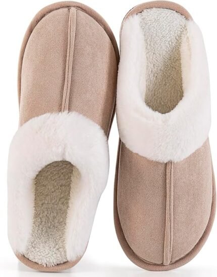 Women's Wool-Lined Fluffy Winter Slippers, Cozy Indoor and Outdoor Shoes