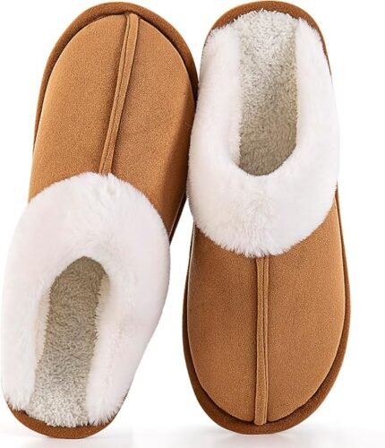 Women's Fluffy Wool-Lined Winter Slippers, Cozy Indoor and Outdoor Footwear